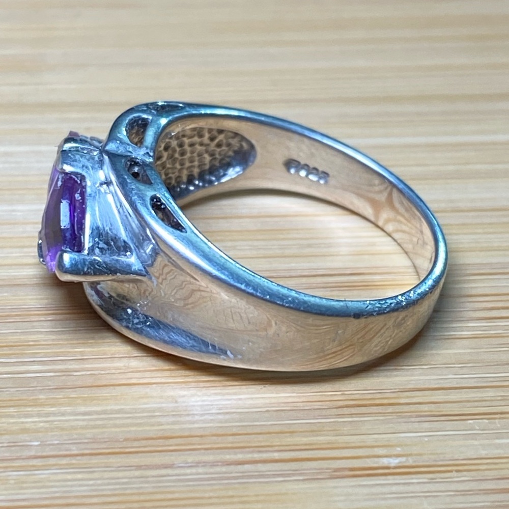 Vintage Women's Purple Gemstones Marquise Amethyst Ring 925 Sterling Silver - Picture 7 of 15